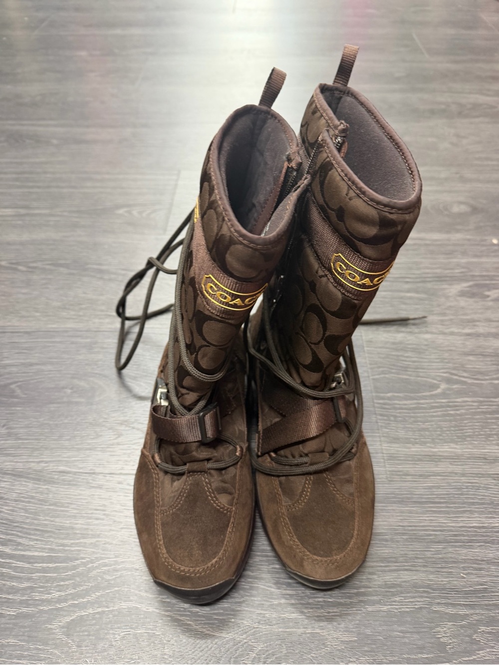 Coach Sela A7155 Signature C Brown Winter Boots Sz 8 - Picture 2 of 11